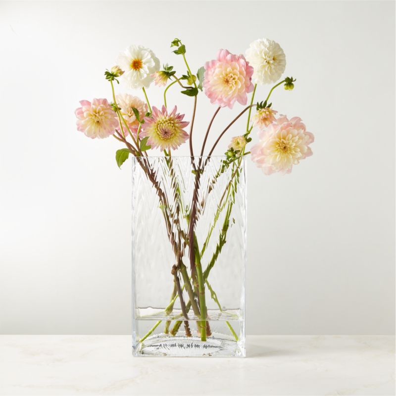 View Vumi Rectangular Clear Patterned Glass Vase details