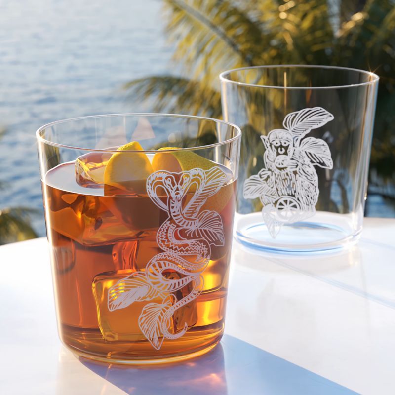 Play Monkey and Cobra Double Old-Fashioned Glasses Set of 2 - The White Lotus - video 1 of 3