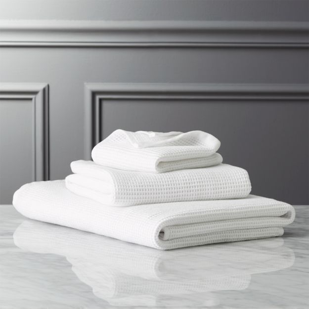 White Waffle Weave Bath Towels CB2