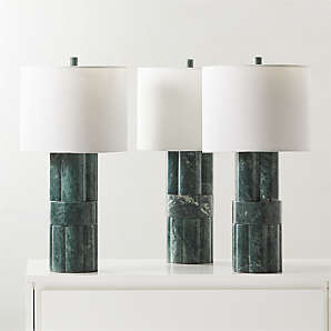 Sold at Auction: Pair of Green Marble & Brass Column Table Lamps