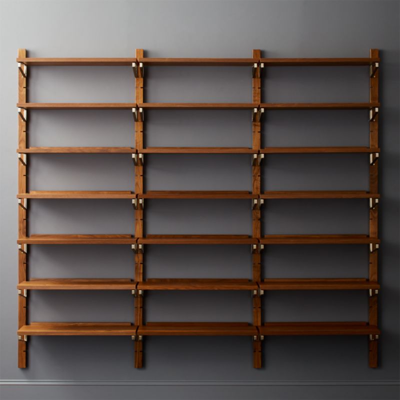 Walnut Modular Triple Shelf 88, Modular Wall Shelves