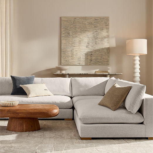 Deseo 4-Piece Modular L-Shaped White Performance Fabric Deep Depth Sectional Sofa with Loveseat