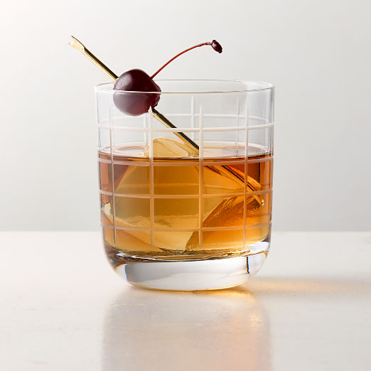 Watson Etched Double Old-Fashioned Glass