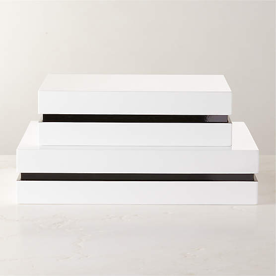 Weiss White Lacquered Storage Boxes Set of 2