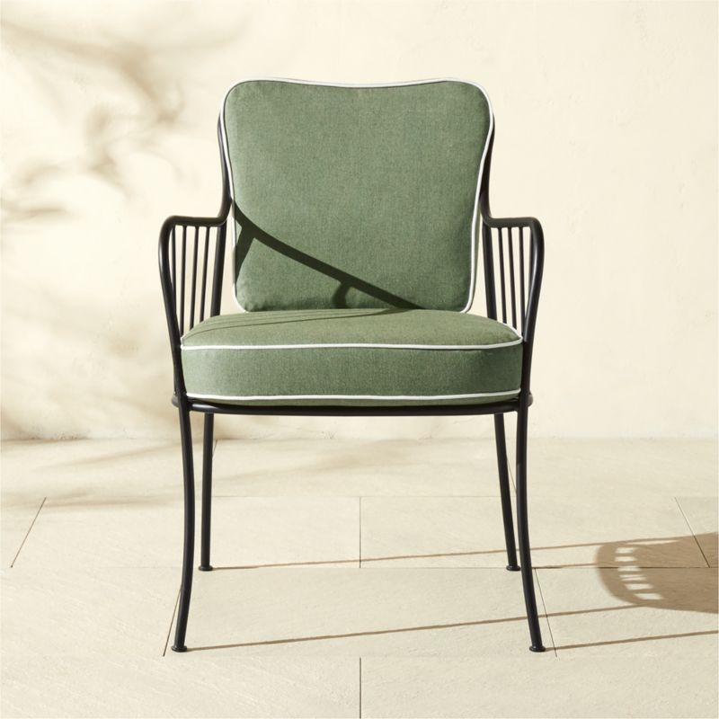 Welling Black Metal Outdoor Dining Armchair with Green Sunbrella® Cushion - image 0 of 6