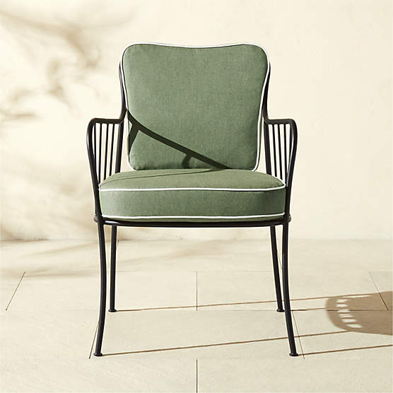 Welling Black Metal Outdoor Dining Armchair with Green Sunbrella® Cushion