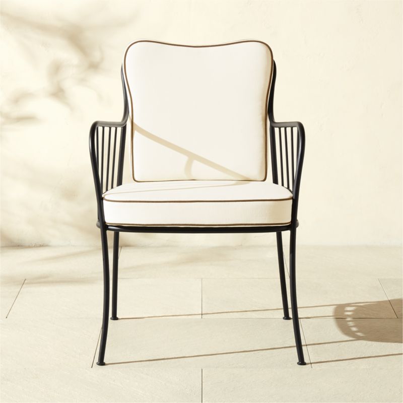 Welling Black Metal Outdoor Dining Armchair with White Sunbrella® Cushion - image 0 of 8