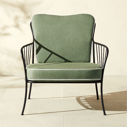 Welling Black Metal Outdoor Lounge Chair with Green Sunbrella® Cushions Set of 2