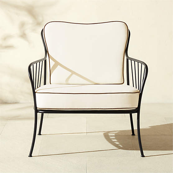 Welling Black Metal Outdoor Lounge Chair with White Cushions