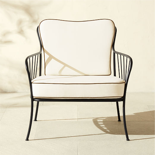 Welling Black Metal Outdoor Lounge Chair with White Cushions Set of 2