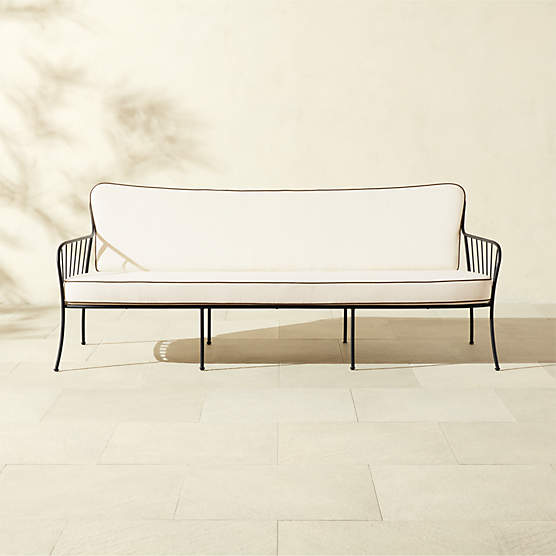 Welling Black Metal Outdoor Sofa with White Sunbrella® Cushions