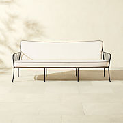 Costa Black Metal Outdoor Sofa with Black and White Striped Sunbrella® Cushions
