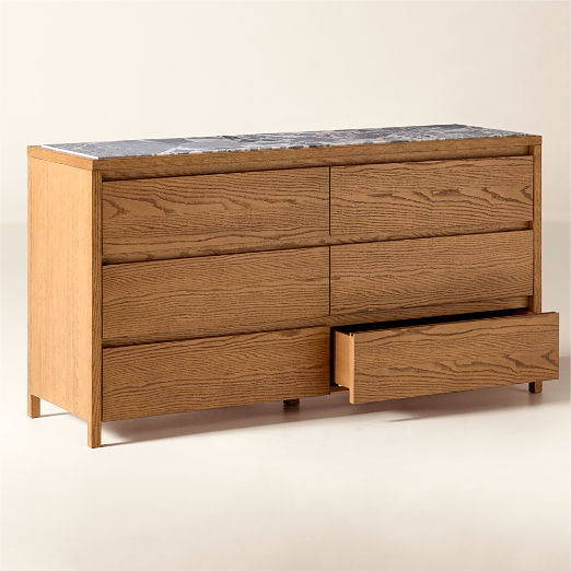 Welton 6-Drawer Oak Dresser with Grey Marble Top