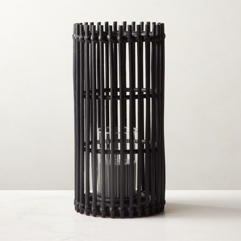 View Wes Black Rattan Hurricane Candle Holder details