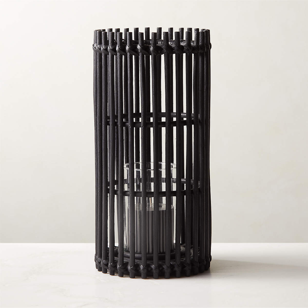 Wes Modern Black Rattan Hurricane Candle Holder + Reviews CB2