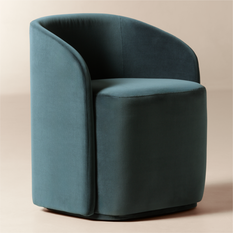 Wesler Teal Velvet Dining Chair with Casters - image 2 of 7