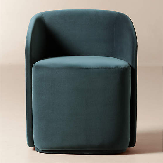 Wesler Teal Velvet Dining Chair with Casters