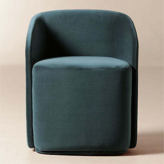 Wesler Teal Velvet Dining Chair with Casters