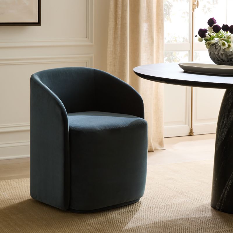 Wesler Teal Velvet Dining Chair with Casters - image 1 of 8