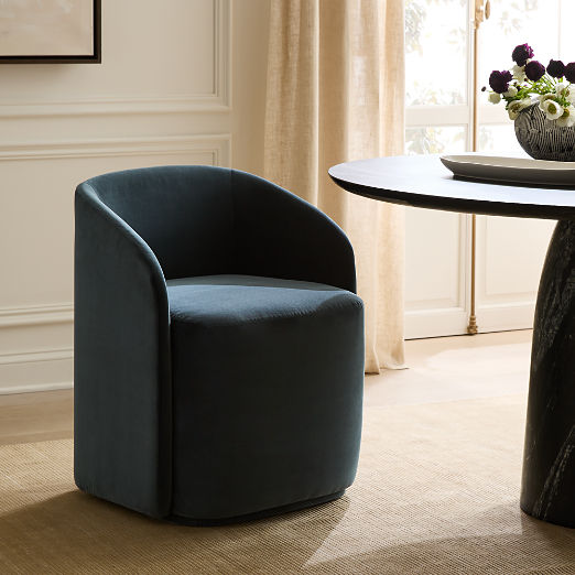 Wesler Teal Velvet Dining Chair with Casters