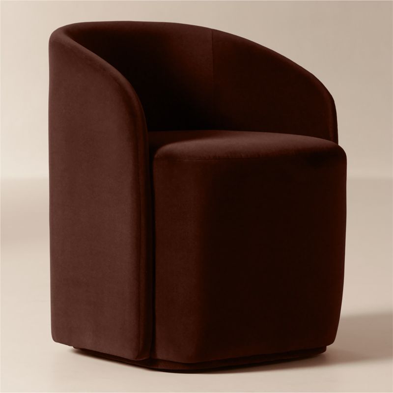 Wesler Chocolate Brown Velvet Dining Chair with Casters - image 2 of 10