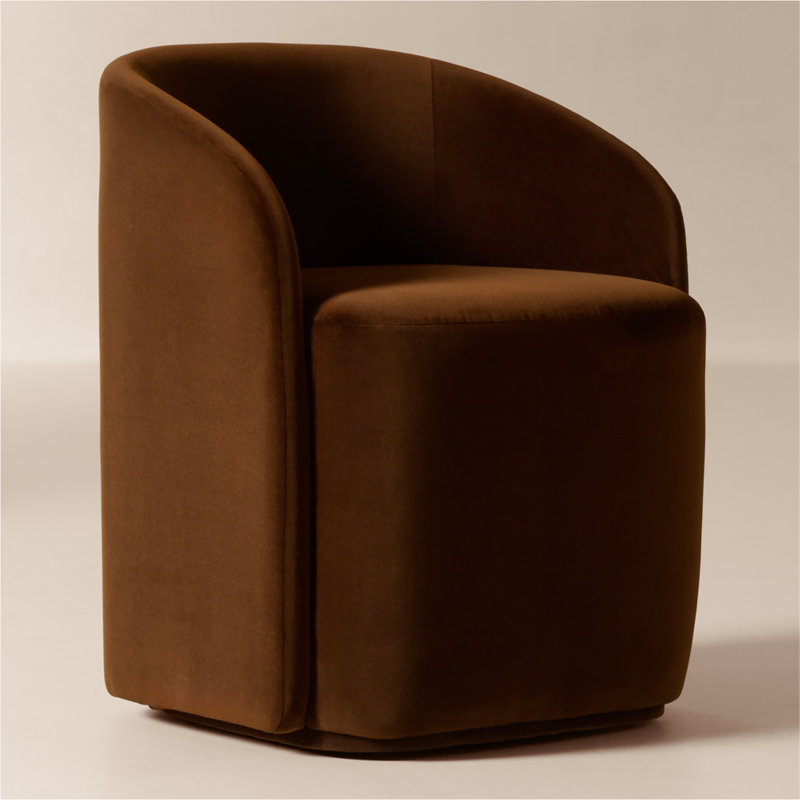 Wesler Chocolate Brown Velvet Dining Chair with Casters - image 2 of 9