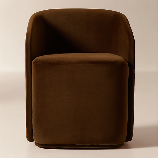 Wesler Chocolate Brown Velvet Dining Chair with Casters
