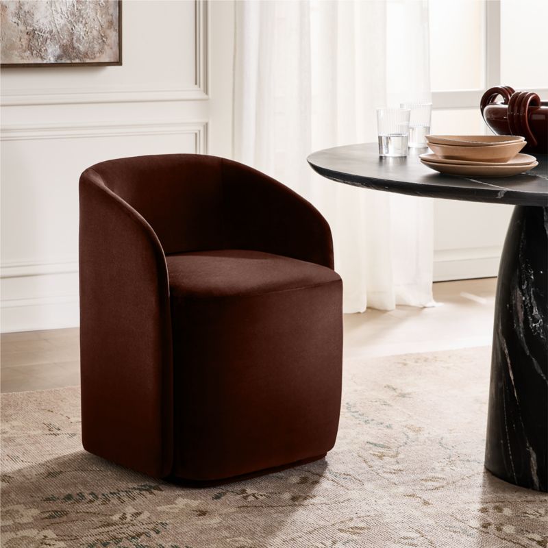 Wesler Chocolate Brown Velvet Dining Chair with Casters - image 7 of 10