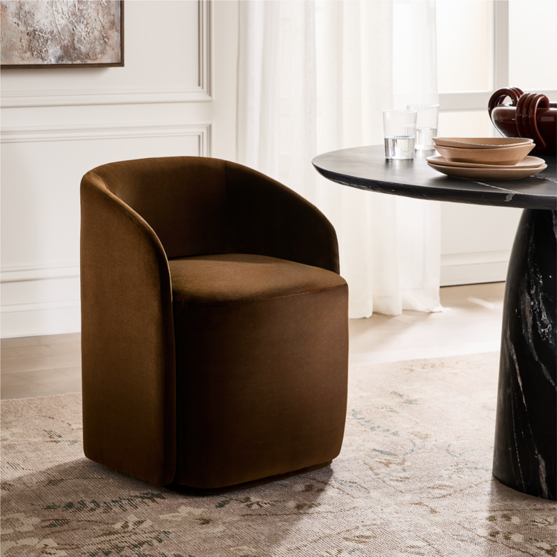 Wesler Chocolate Brown Velvet Dining Chair with Casters - image 7 of 9