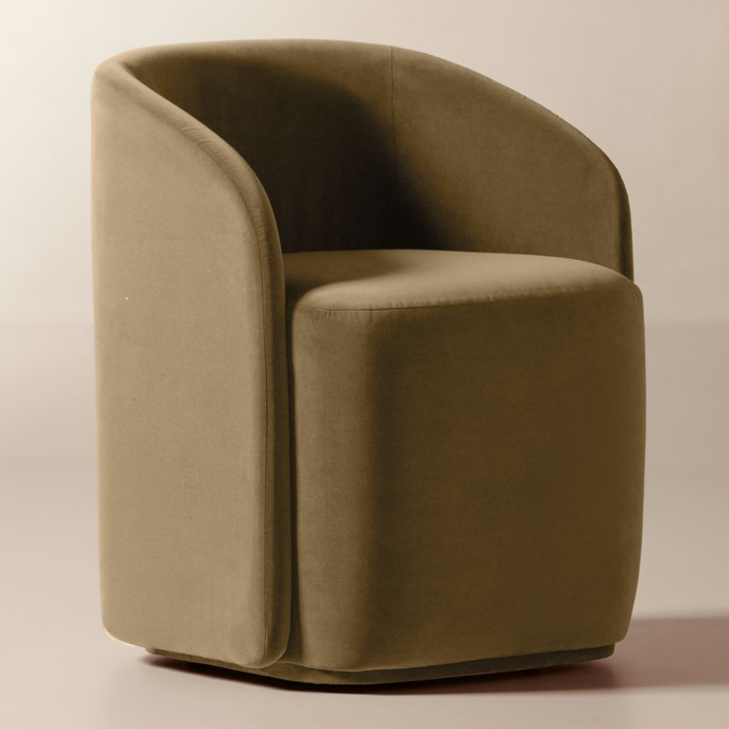 Wesler Olive Green Velvet Dining Chair with Casters - image 2 of 8