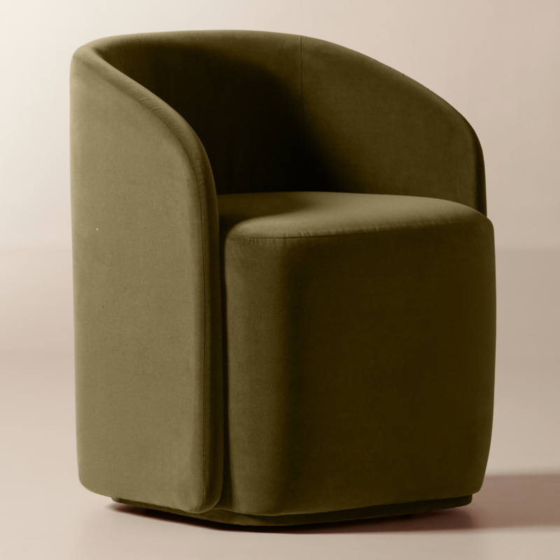 Wesler Olive Green Velvet Dining Chair with Casters - image 2 of 7