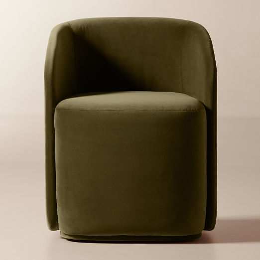 Wesler Olive Green Velvet Dining Chair with Casters