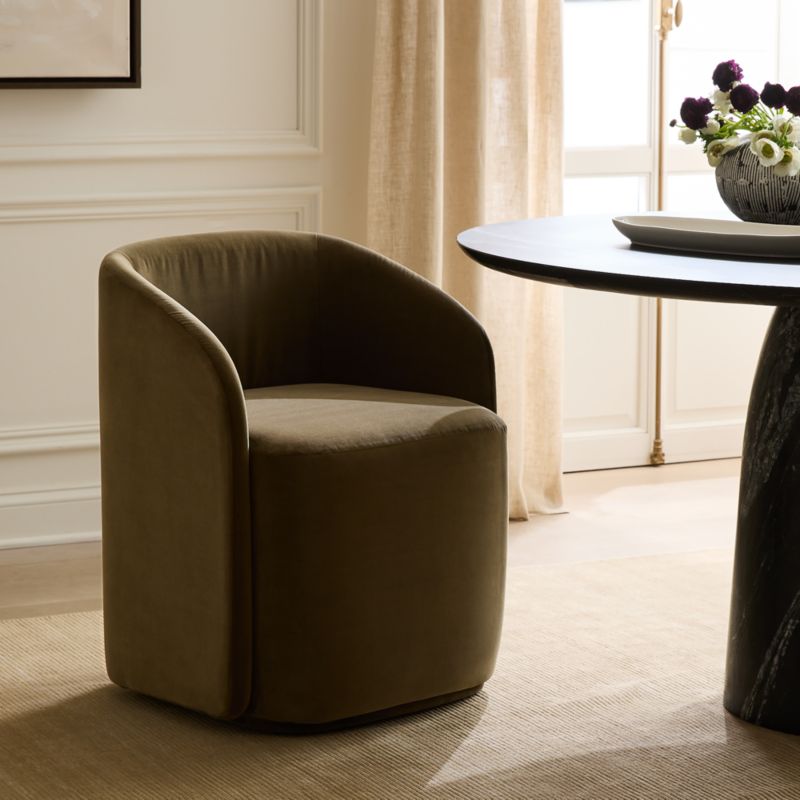 Wesler Olive Green Velvet Dining Chair with Casters - image 1 of 8