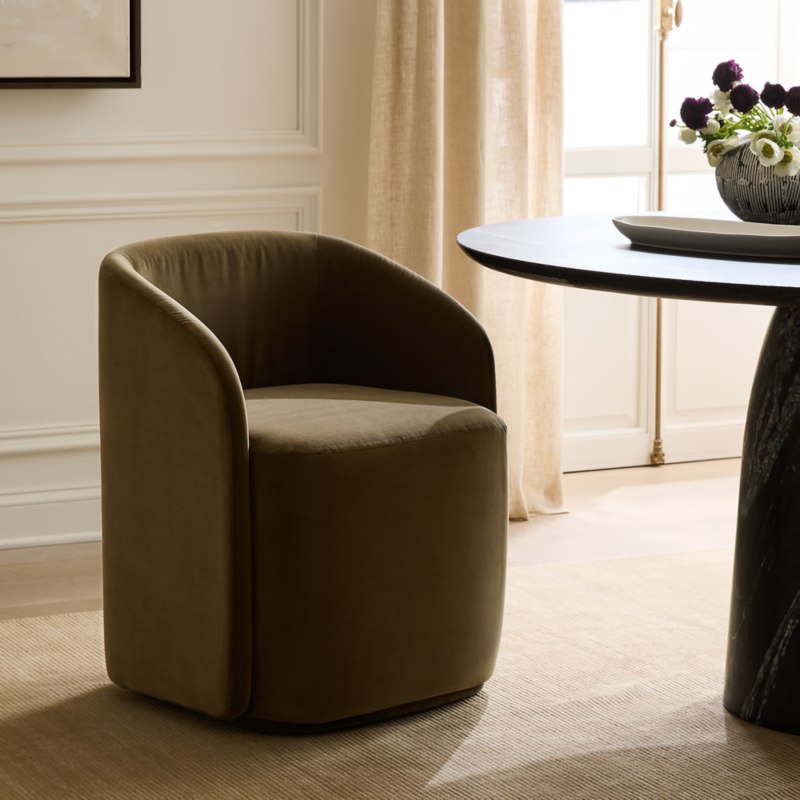 Wesler Olive Green Velvet Dining Chair with Casters - image 1 of 7