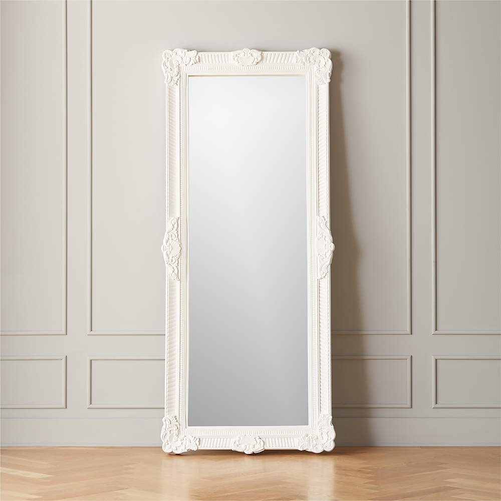 Wes Carved Wood Floor Mirror 33 X76, Full Length Antique White Mirror