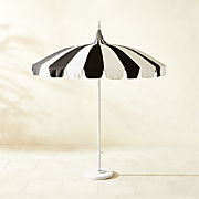Pagoda Round Black & Natural White Stripe Outdoor Umbrella with White Base