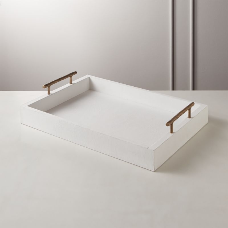 White Leather Tray CB2