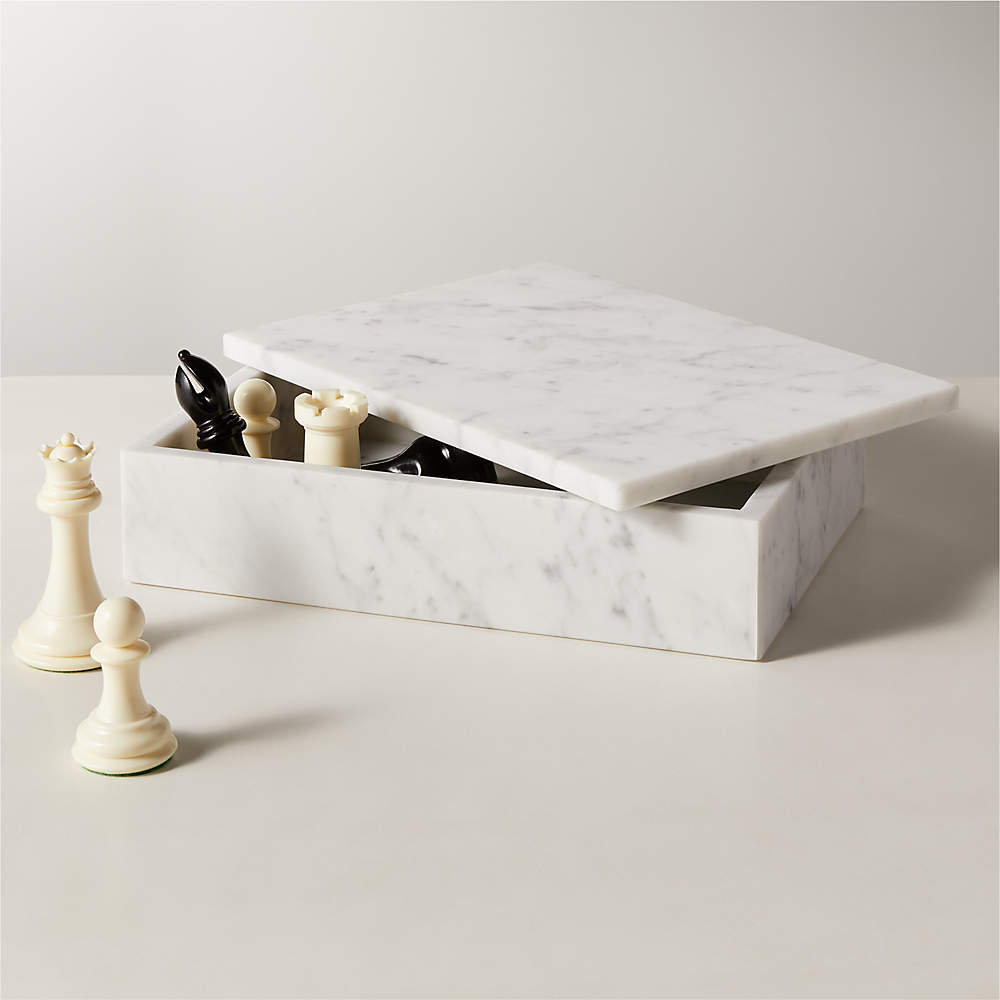 White Marble Box with Lid (2 Sizes)