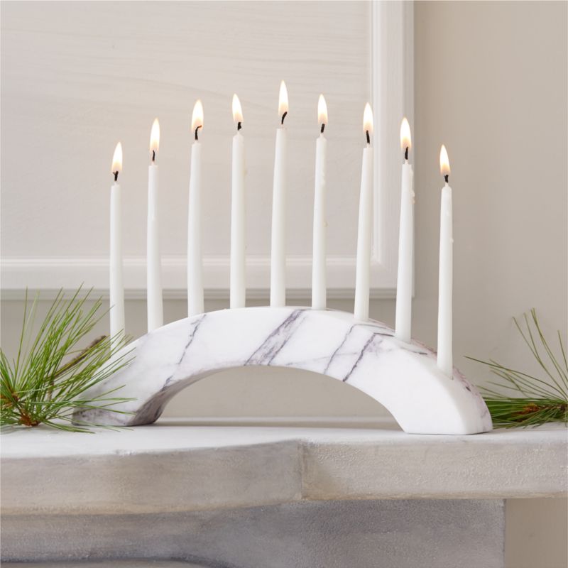 View White Marble Menorah Candle Holder details