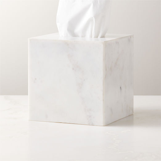 Nexus White Marble Tissue Box Cover