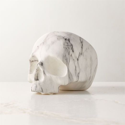 Halloween White Marbled Cement Decorative Skull 3"