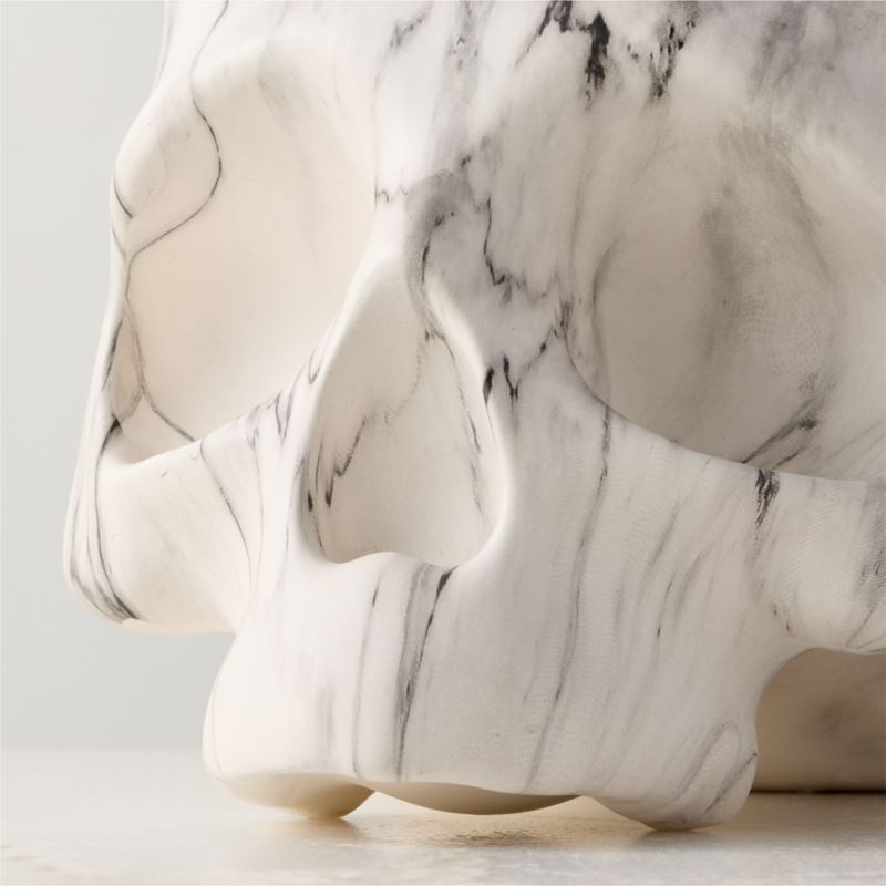 Halloween White Marbled Cement Decorative Skull 6" - image 2 of 3