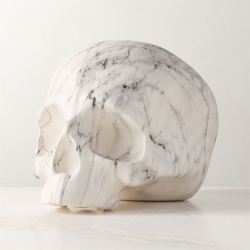 Halloween White Marbled Cement Decorative Skull Set of 2 - image 4 of 5