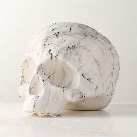 Halloween White Marbled Cement Decorative Skull 6"