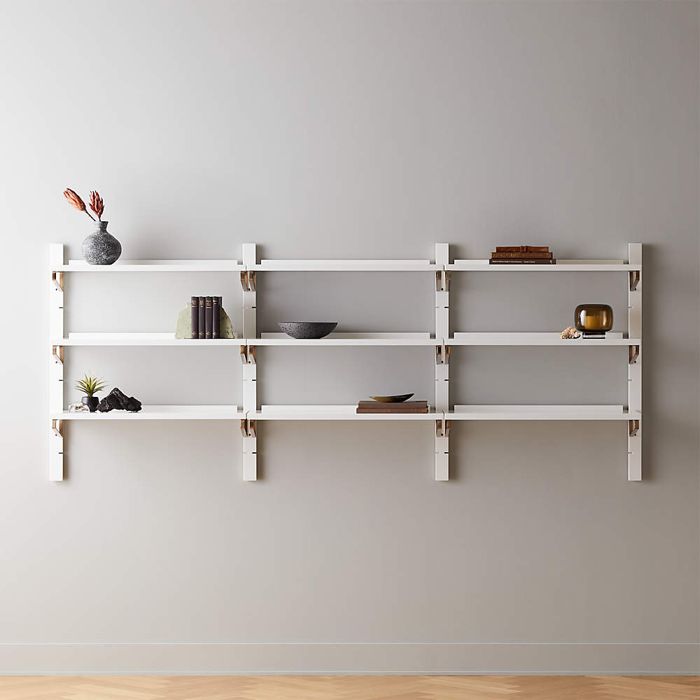 White High-Gloss Triple Modular Wall Shelf 39.5