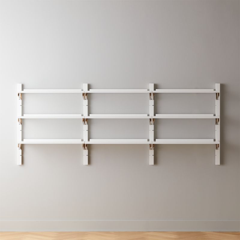 White High Gloss Triple Modular Wall, Wooden Wall Shelf System