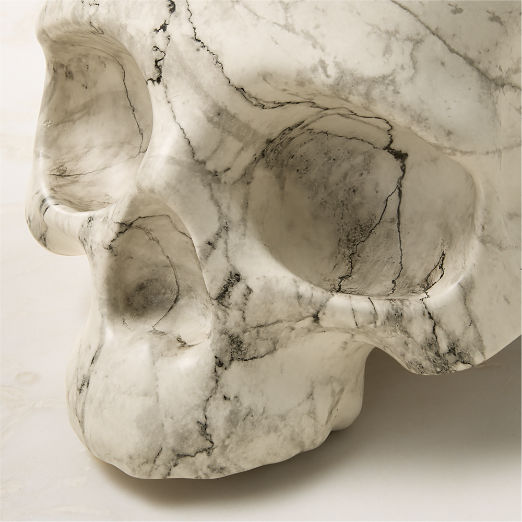 White Marbled Cement Indoor/Outdoor Decorative Skull