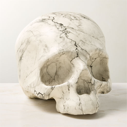 White Marbled Cement Indoor/Outdoor Decorative Skull
