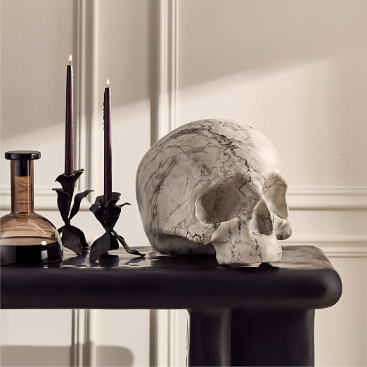 White Marbled Cement Indoor/Outdoor Decorative Skull