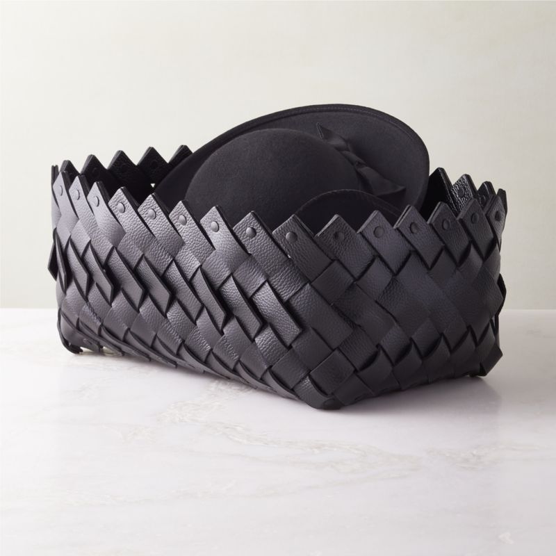 Willa Woven Black Leather Storage Basket Medium - image 3 of 7